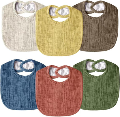 Muslin Baby Bibs for Unisex Boys Girls, Cotton Drool Bibs, Adjustable Newborn Bibs for Drooling and