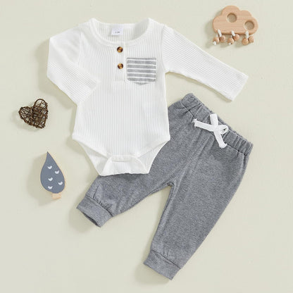 fhutpw Baby Boy Clothes 3 6 12 18 Months Ribbed Knitted Long Sleeve Romper and Pants Sets Newborn