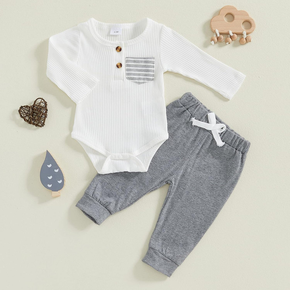 fhutpw Baby Boy Clothes 3 6 12 18 Months Ribbed Knitted Long Sleeve Romper and Pants Sets Newborn