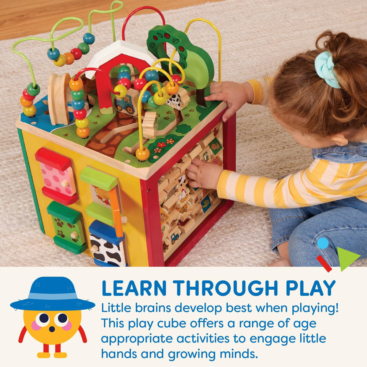 Battat Wooden Activity Cube - 5-Sided Play Center with Bead Maze, Doors