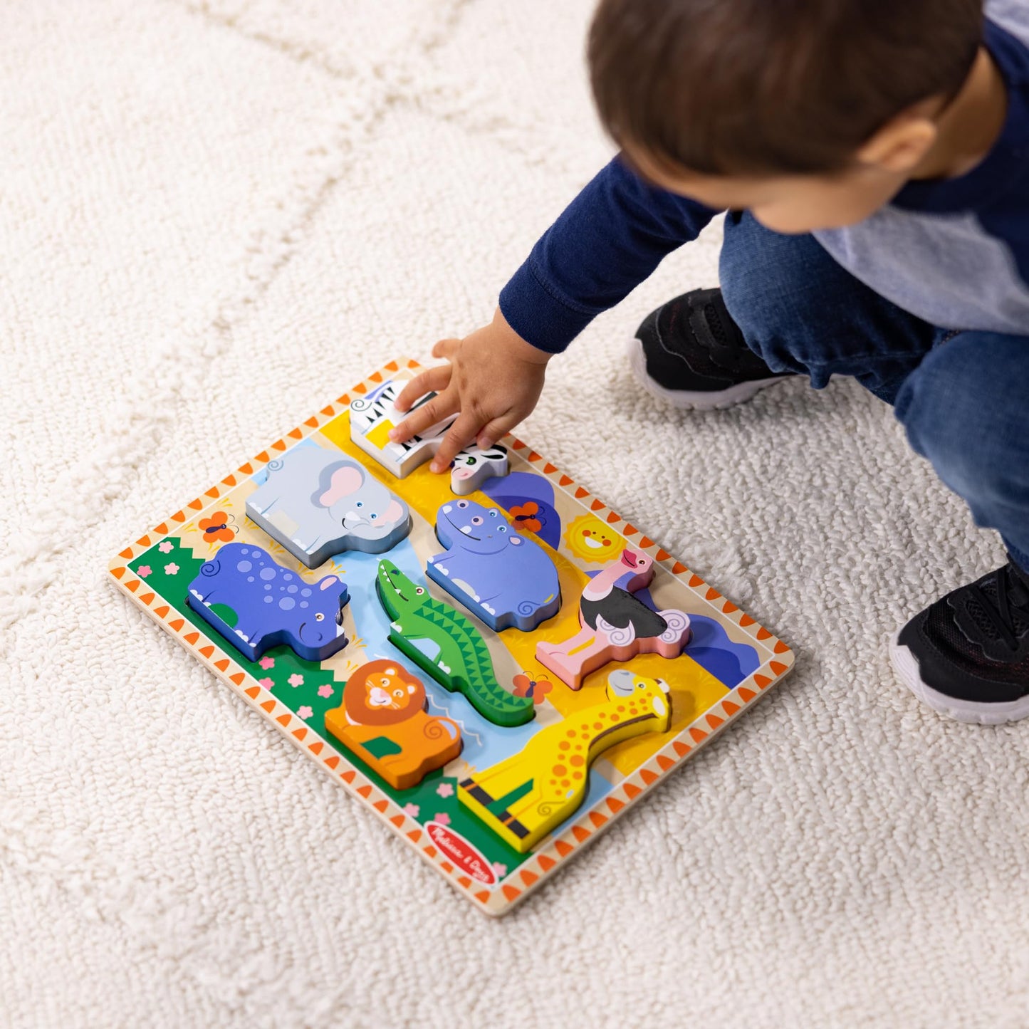 Melissa & Doug Safari Wooden Chunky Puzzle (8 pcs), Educational Screen Free Activity for Toddler