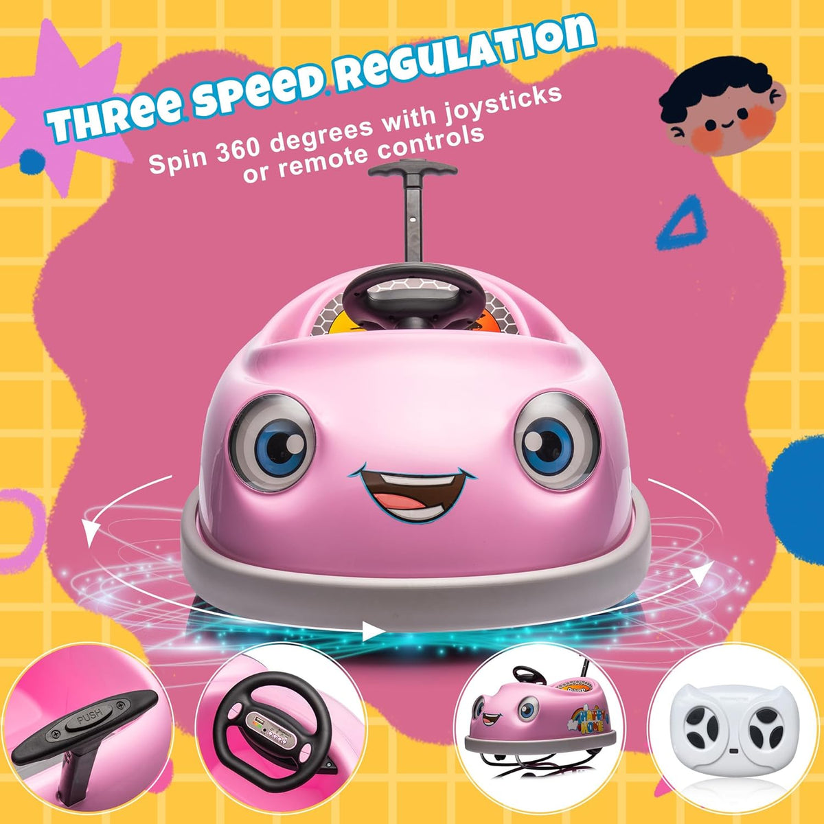 12V Dual Battery Electric Ride on Kids Bumper Car w/Remote Control,360 Degree Spin,Push Rod Rocker