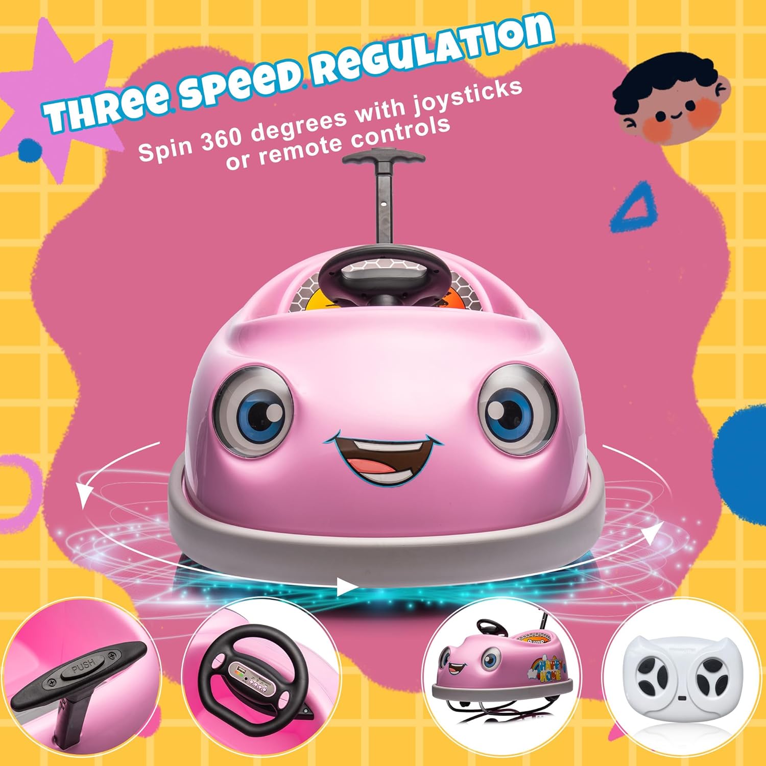 12V Dual Battery Electric Ride on Kids Bumper Car w/Remote Control,360 Degree Spin,Push Rod Rocker