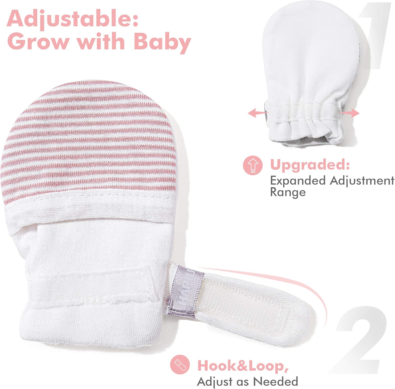 HAPIU Baby No Scratch Mittens Stay On, 100% Cotton Breathable, Adjustable Infant Gloves for Boys