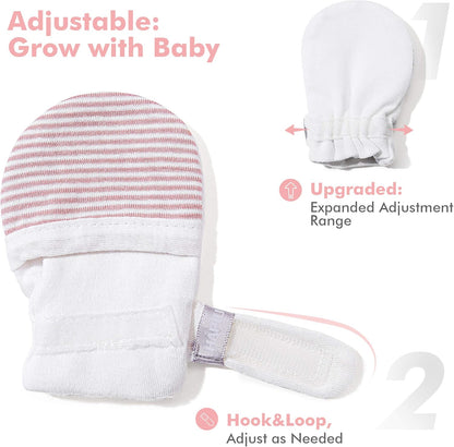 HAPIU Baby No Scratch Mittens Stay On, 100% Cotton Breathable, Adjustable Infant Gloves for Boys