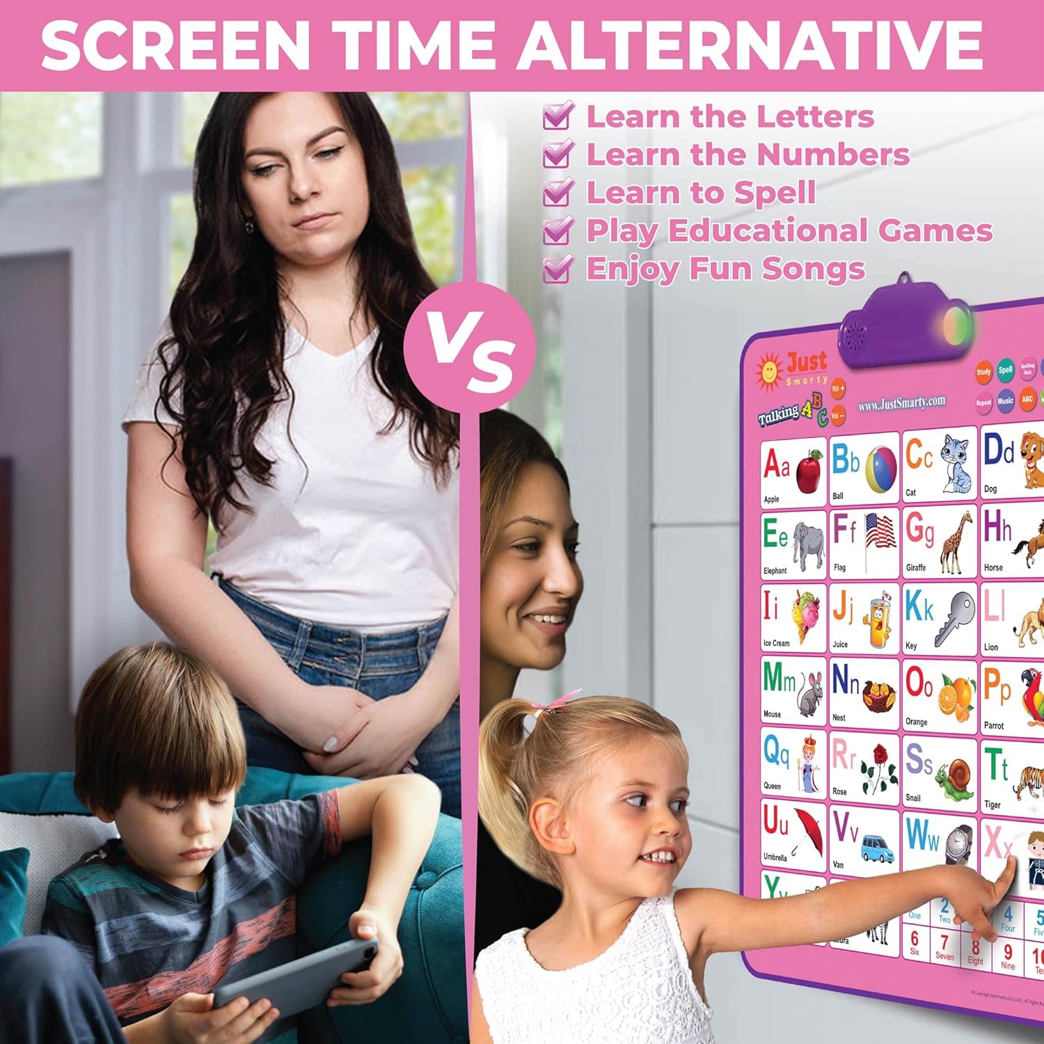 Just Smarty Interactive Alphabet Wall Chart | Talking ABCs & 123s Music Poster with Interactive