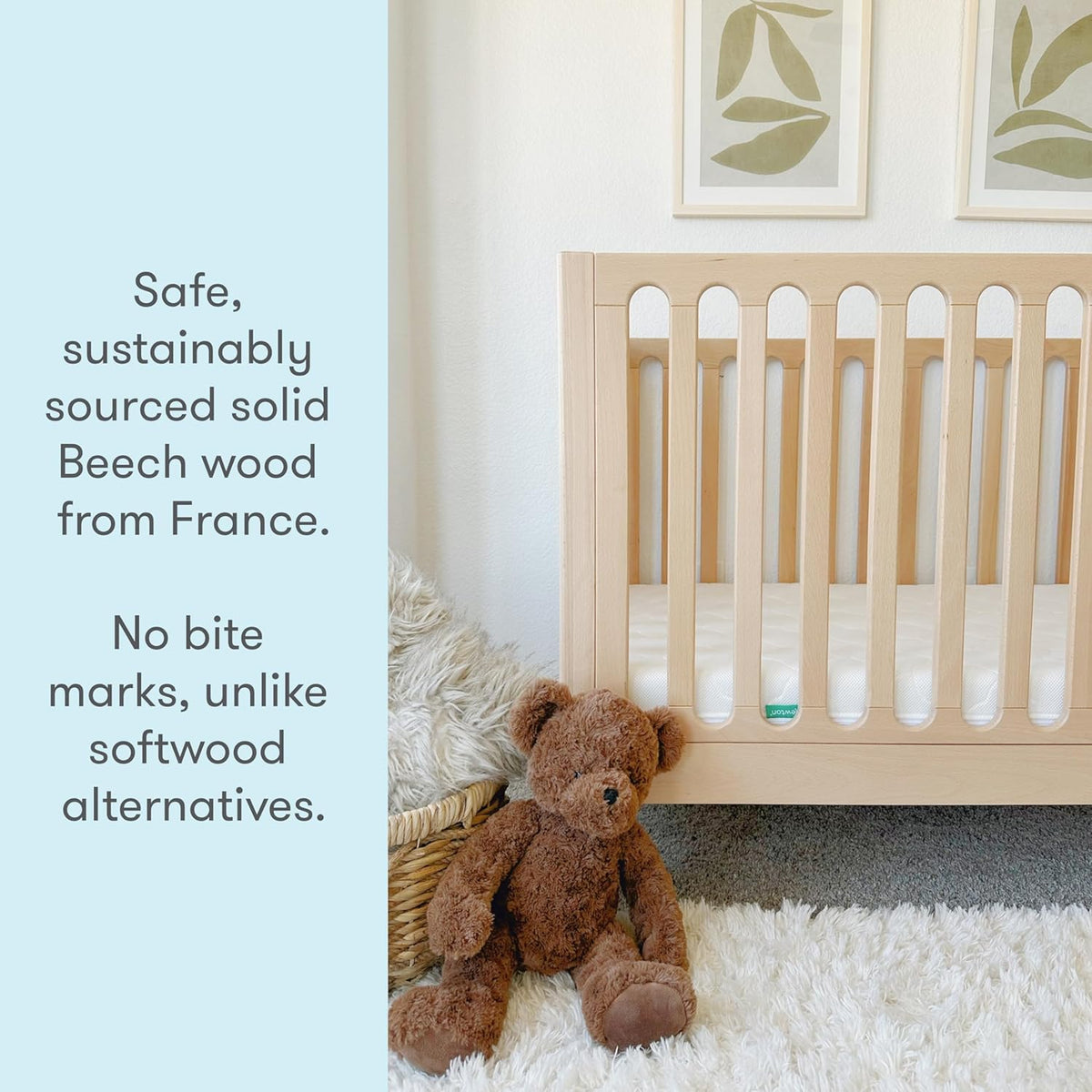 Newton Baby Galileo Standard Crib, Solid Beech Wood in Natural Color, 3-in-1 Convertible Crib with