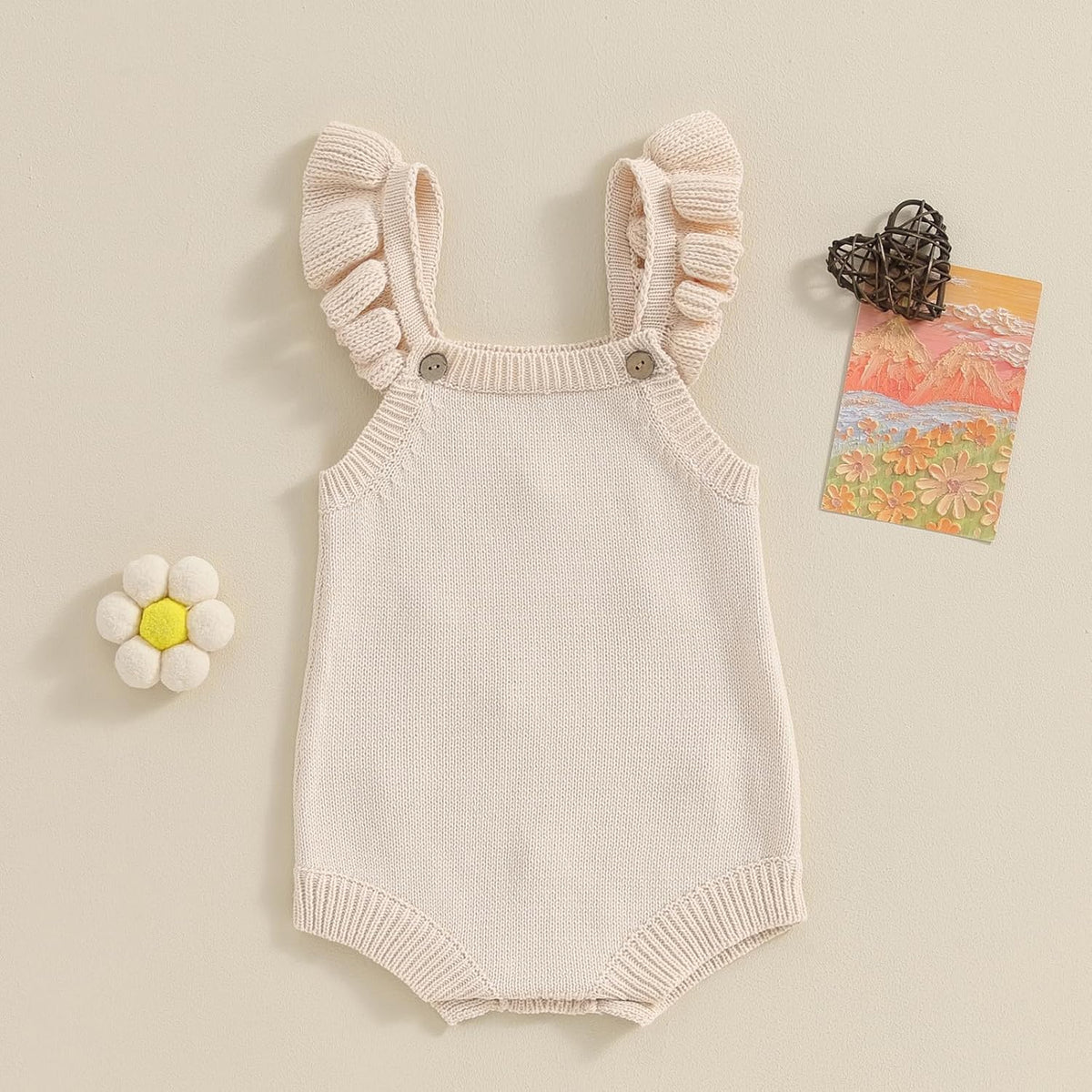 BULINGNA Newborn Infant Baby Girl Summer Romper Sleeveless Floral Knitted Bodysuit One Piece