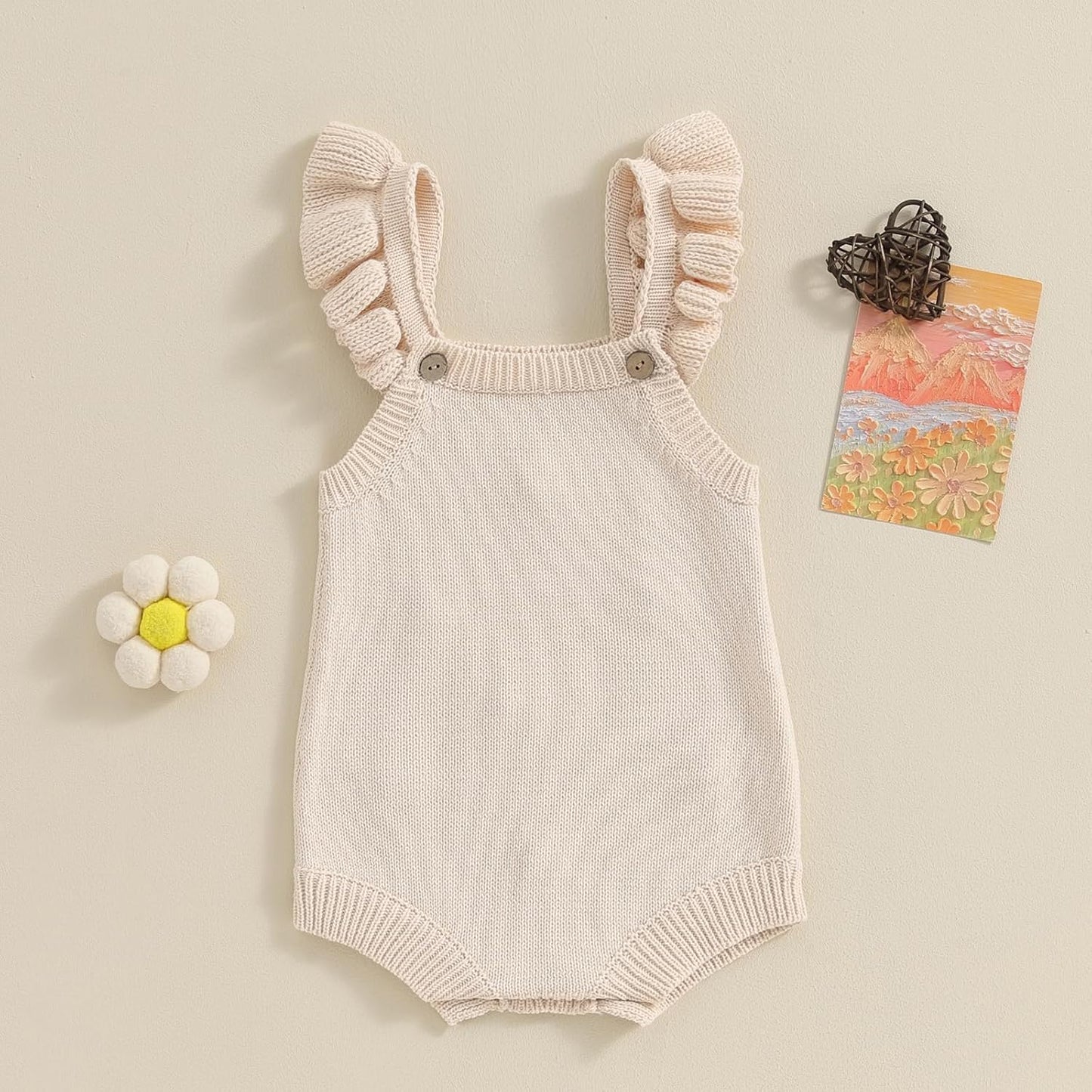 BULINGNA Newborn Infant Baby Girl Summer Romper Sleeveless Floral Knitted Bodysuit One Piece