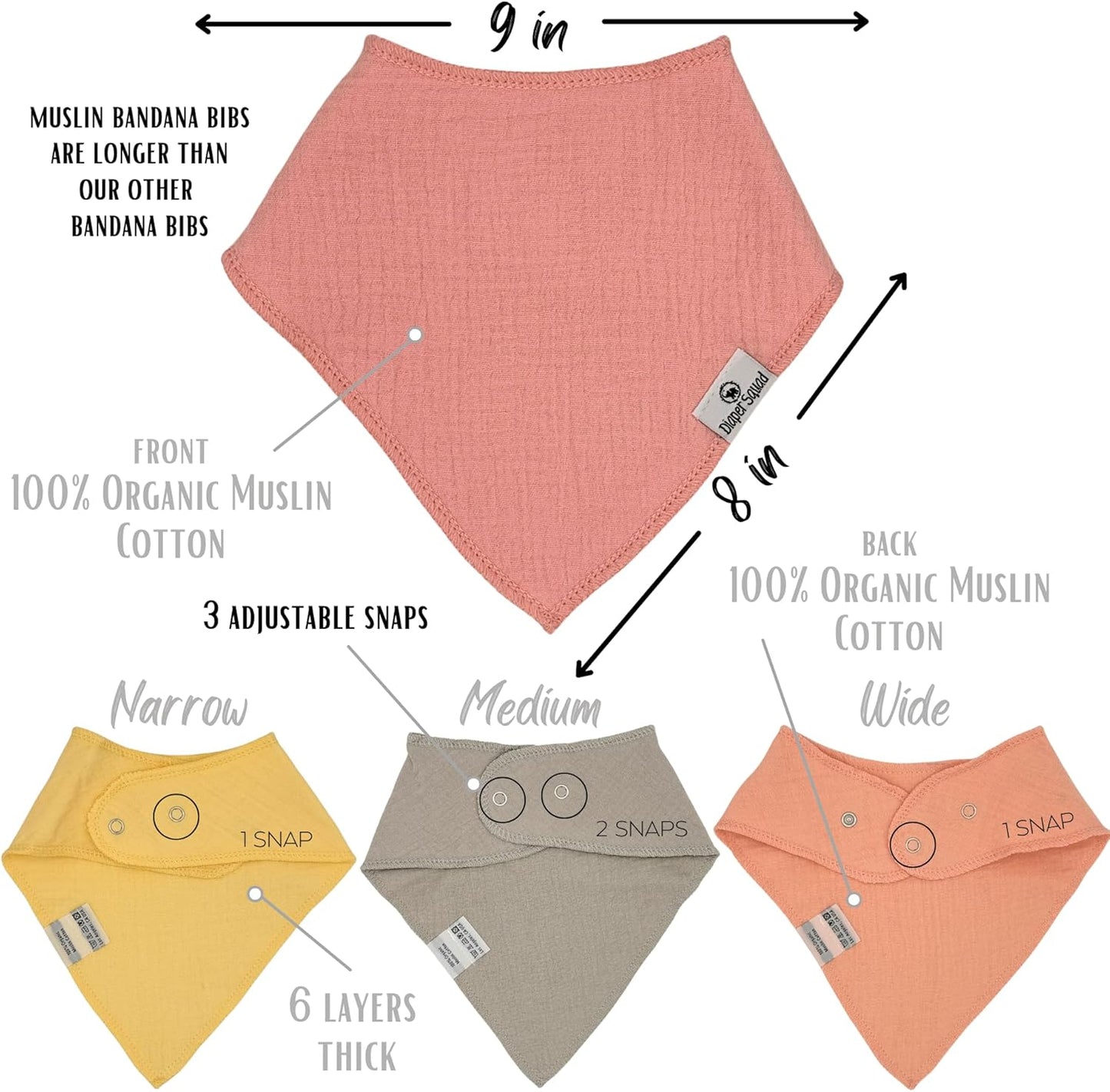 DiaperSquad's Baby Bibs for Drooling and Teething, Bibs for Boys, Baby Girl - Solid Cotton Baby