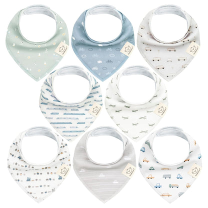 8-Pack Organic Baby Bandana Bibs for Boys, Girls - Super Absorbent Triangle Baby Bibs for Drooling