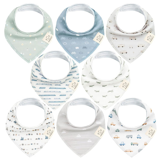 8-Pack Organic Baby Bandana Bibs for Boys, Girls - Super Absorbent Triangle Baby Bibs for Drooling