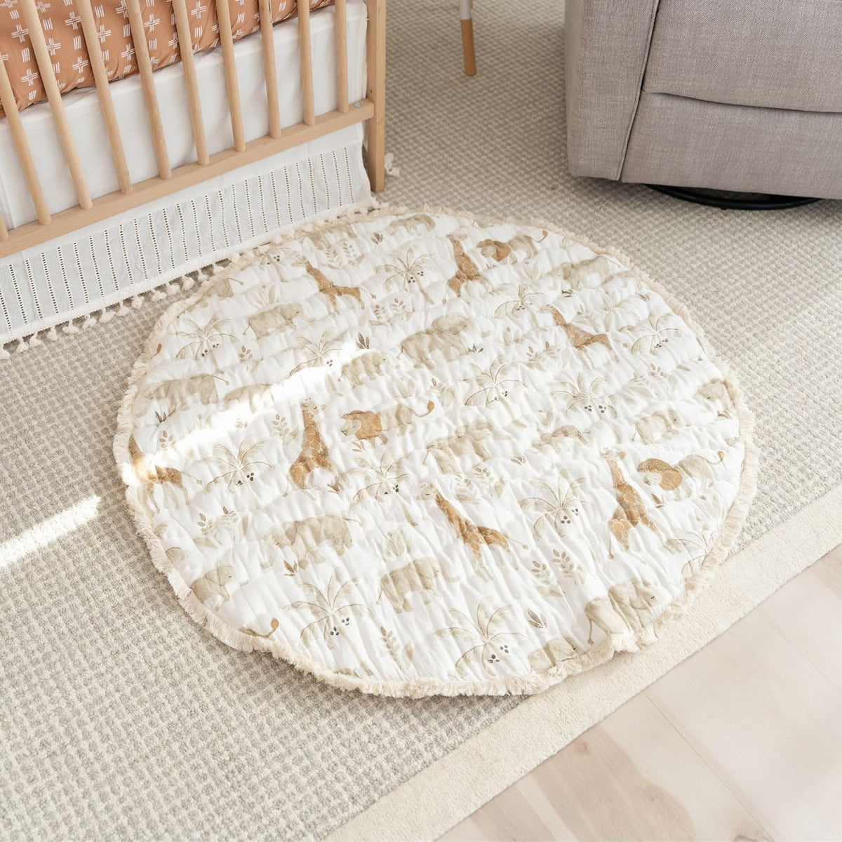 Crane Baby Safari Baby Tummy Time Activity Mat 40"X40", Reversible Floor Play Mat for Boys and