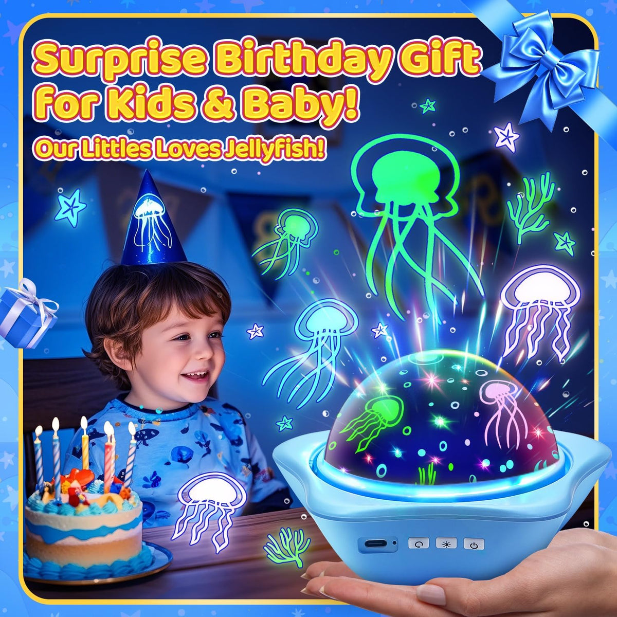 Jellyfish Baby Night Light Projector, Dinosaur+Jellyfish+Unicorn Night Light Projector, 96