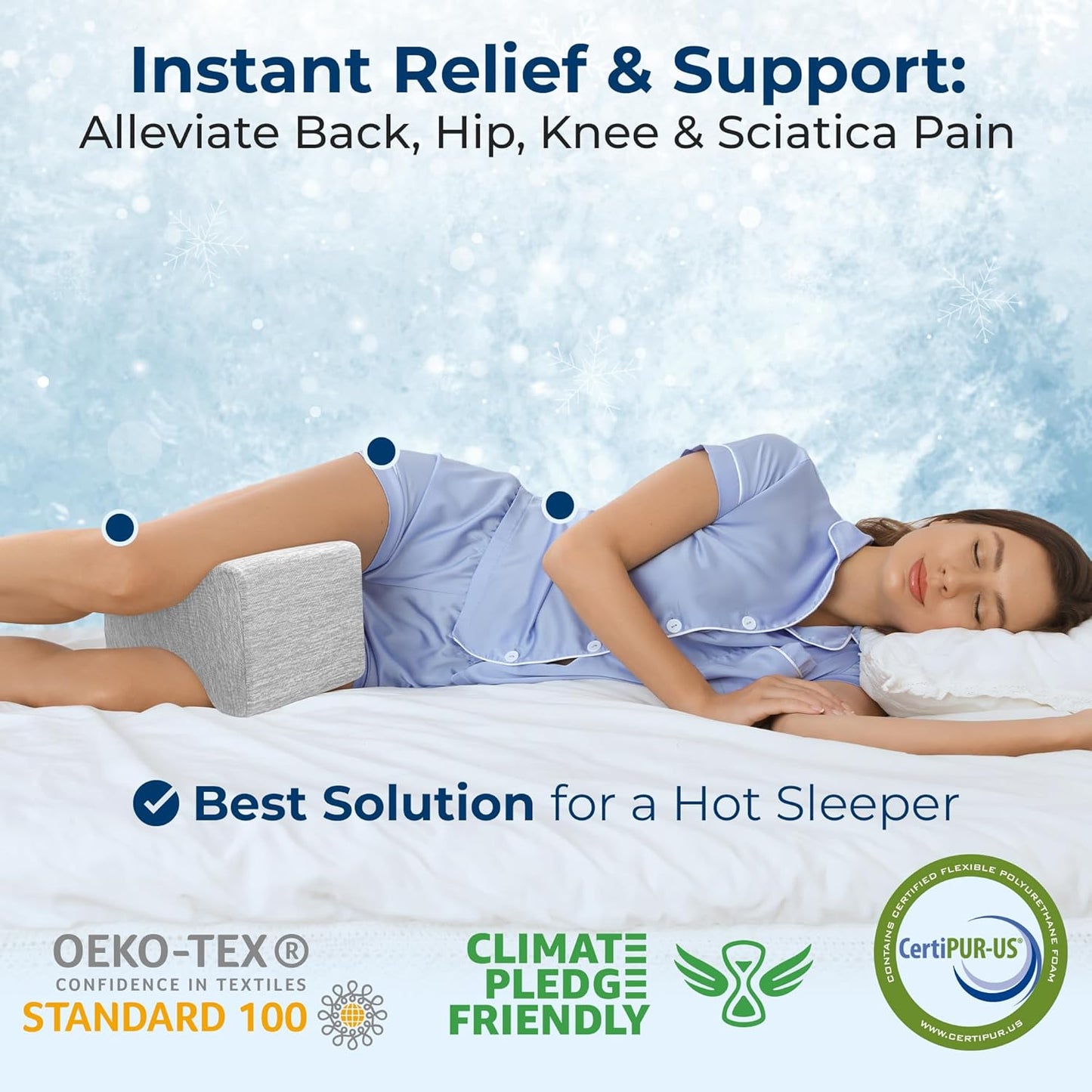 5 STARS UNITED Knee Pillow for Side Sleepers - Hip Pain Relief - Cooling Cover - Memory Foam Leg