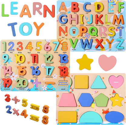 Wooden Puzzles for Toddlers, Voamuw Alphabet Number Shape Learning Education Preschool Toys for