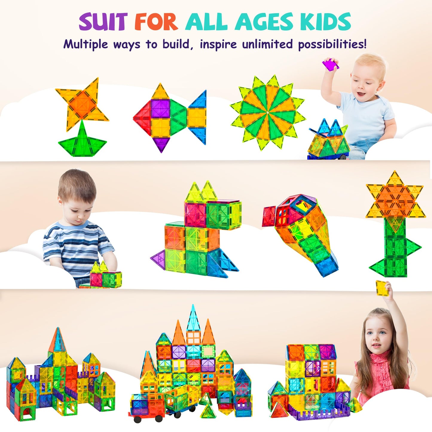 cossy 120Pcs Magnetic Tiles Magnetic 3D Building Blocks Set, Construction Toys for 3 4 5 6 7 8 Year