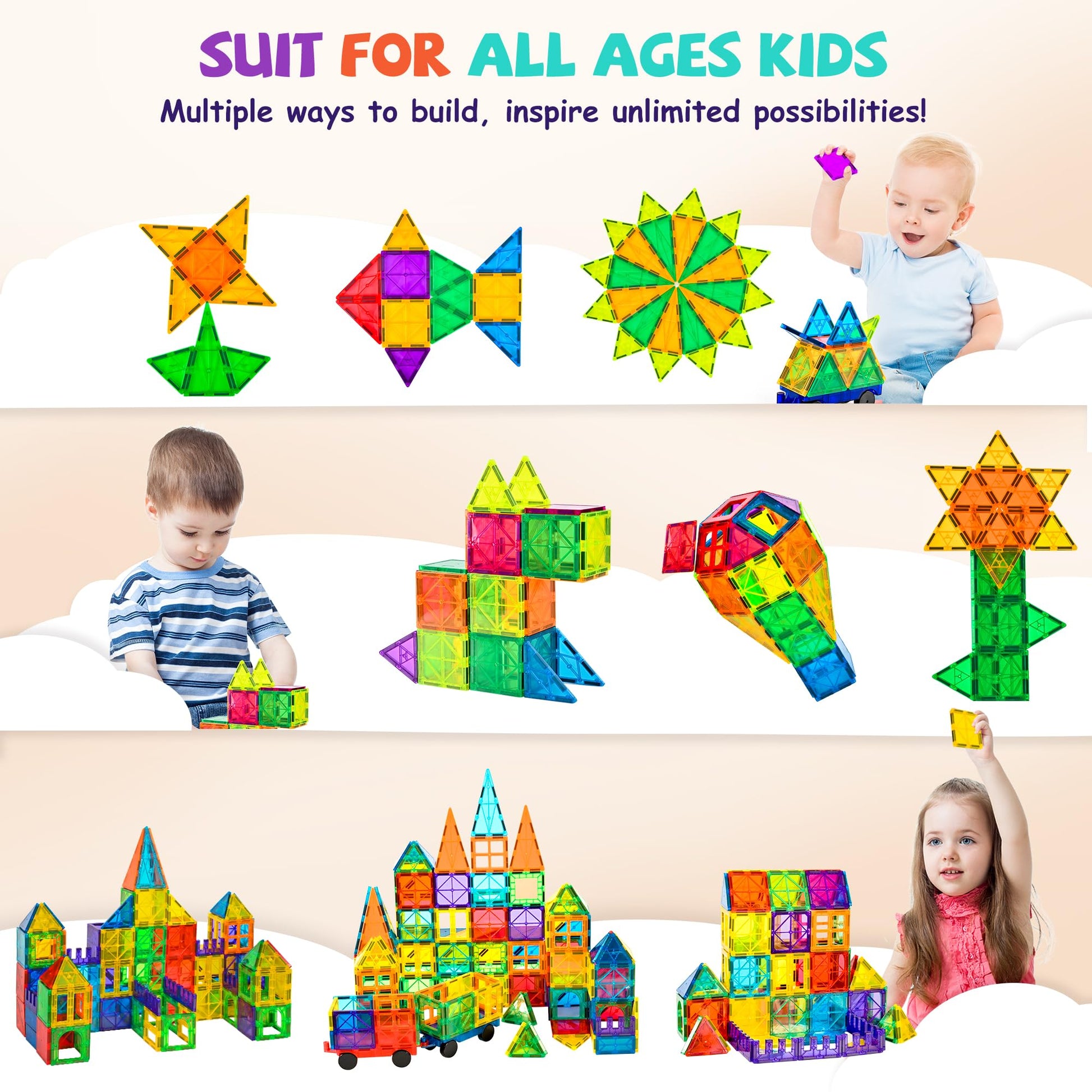 cossy 120Pcs Magnetic Tiles Magnetic 3D Building Blocks Set, Construction Toys for 3 4 5 6 7 8 Year