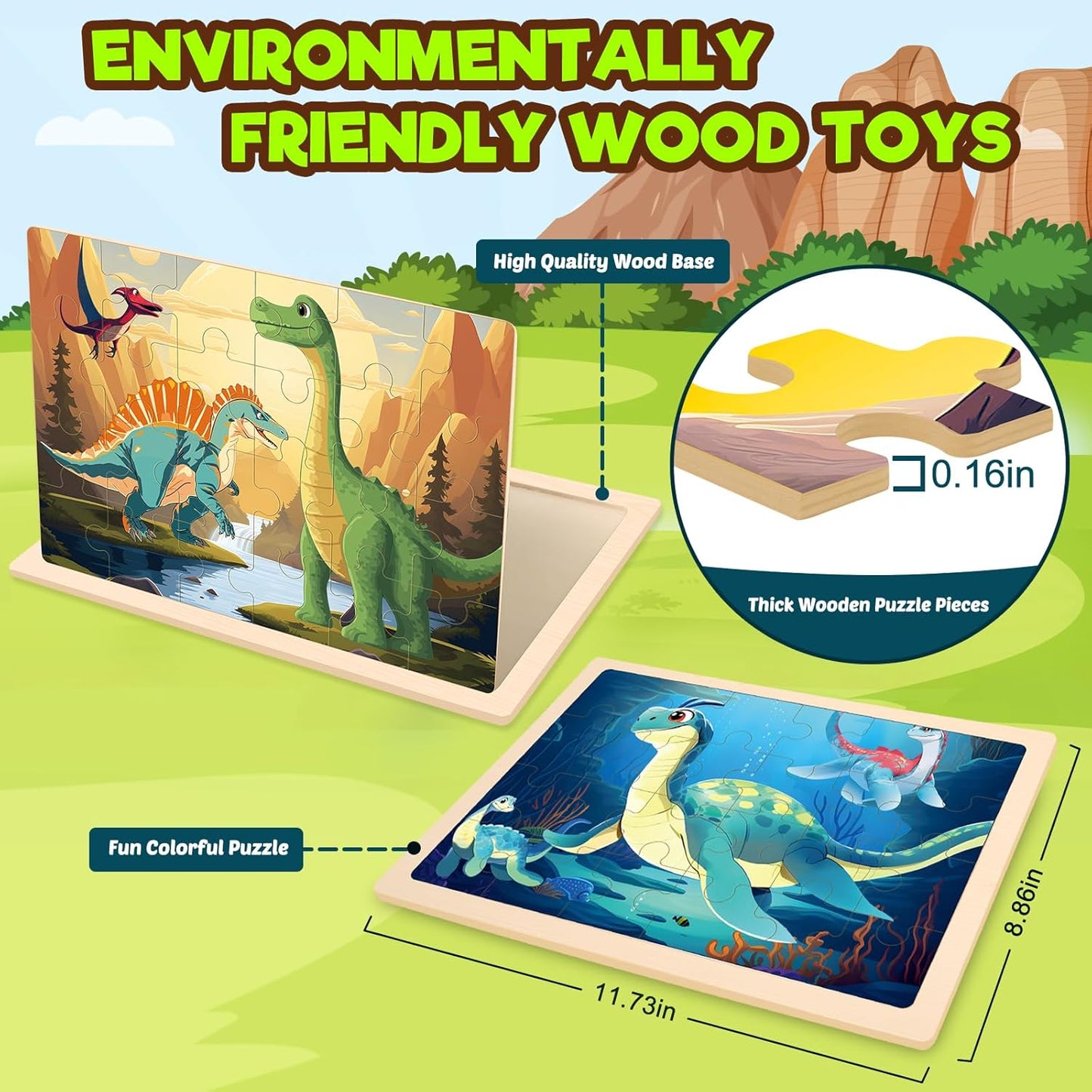4 Packs Puzzles for Kids Ages 4-6, Wooden Dinosaur Puzzles for Toddlers Ages 2-4, Preschool