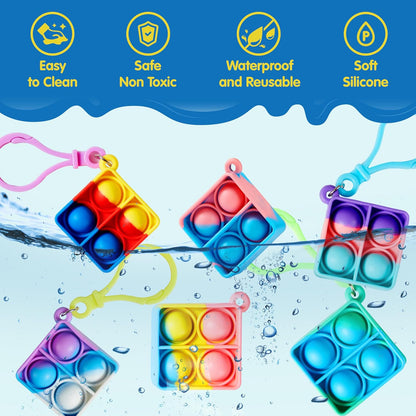 JOYIN Square Pop Fidget Keychain Mini Fidget Toys Bulk 90 Pack Party Favors for Kids 4-8,8-12 Years
