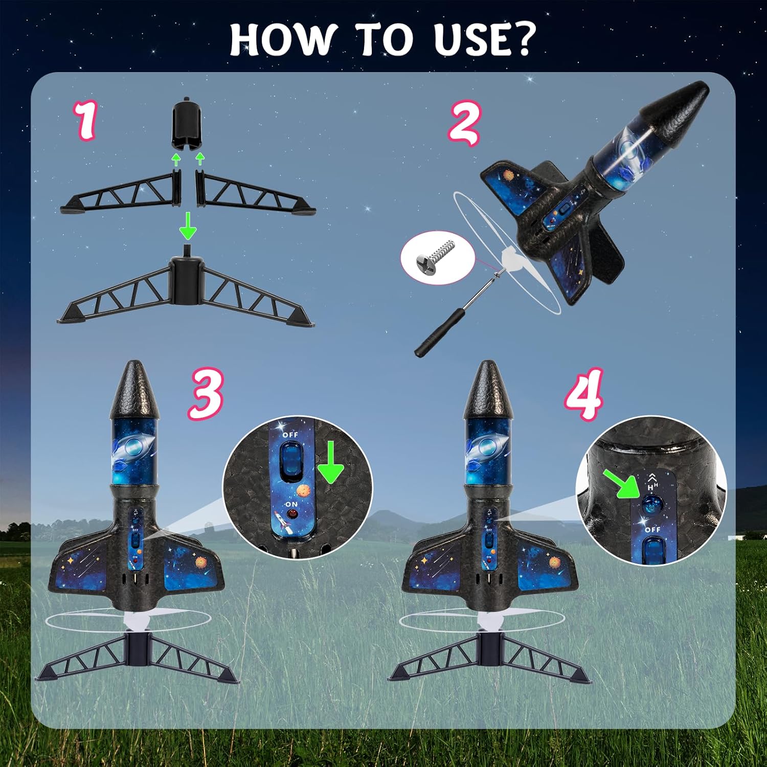 Rocket Launcher for Kids -200 Feet of Flight Altitude, Auto Electric Rocket Toys with Safe