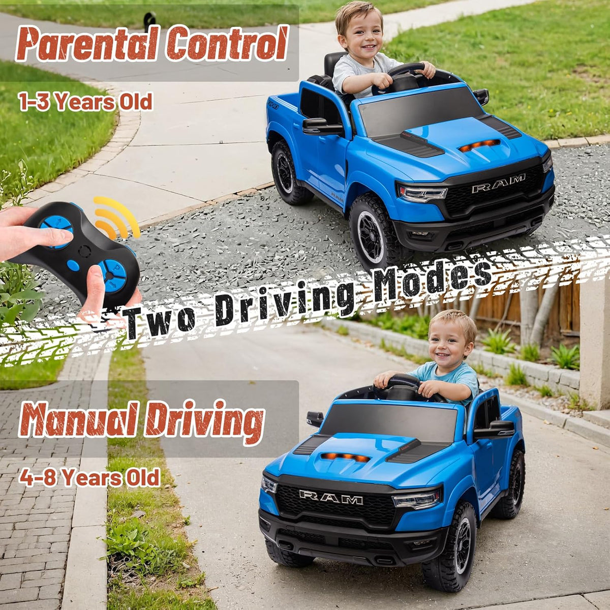 Licensed Ram 1500 Ride on Toys for Kids 4-8, Ride-on Electric Car for Kids with Remote Control