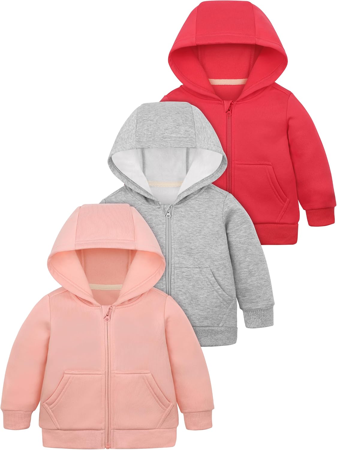 Cooraby 3 Pieces Baby and Toddler Girls Fleece Full-Zip Hoodies Lightweight Jacket with Pockets