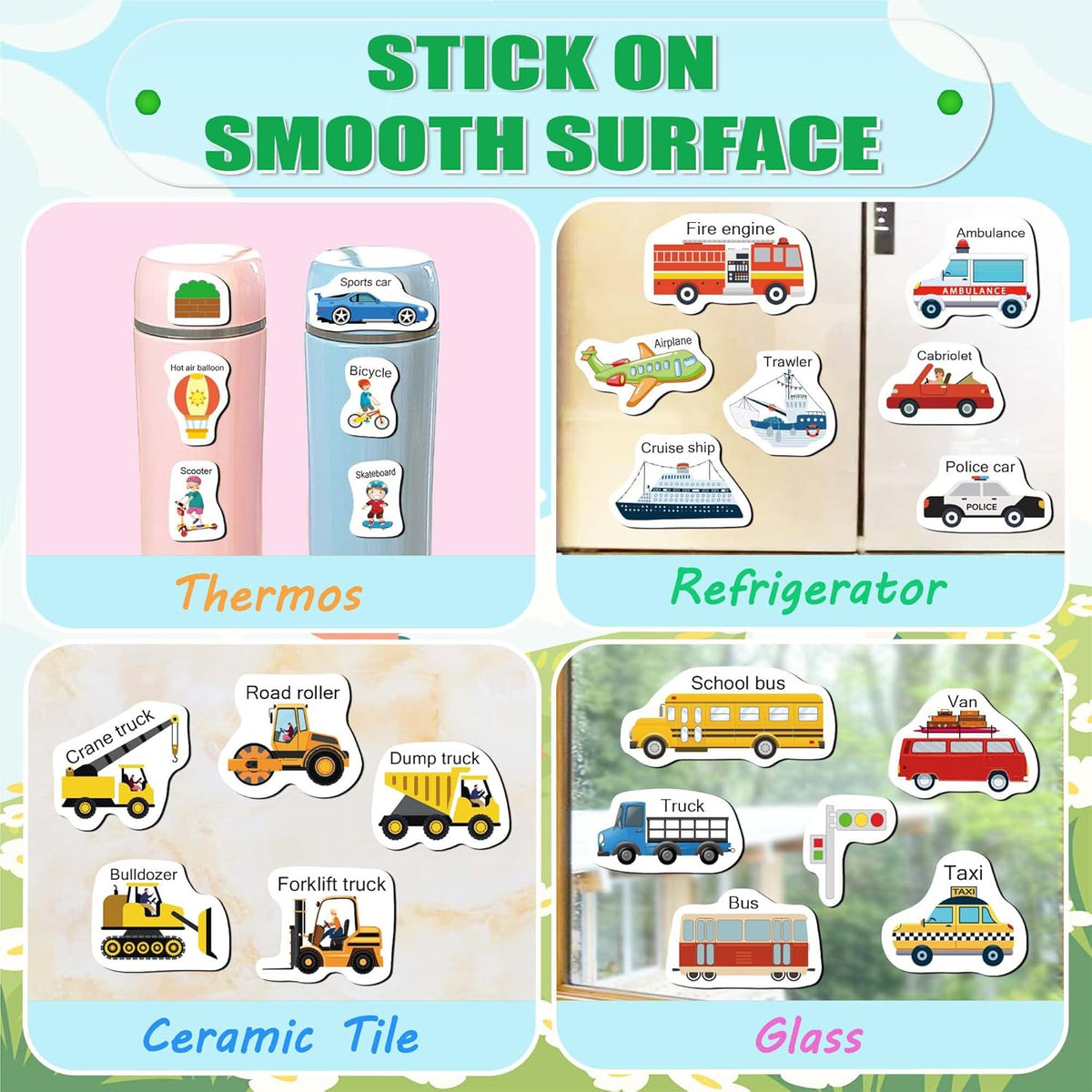 Reusable Sticker Books for Toddlers 1-3, Jelly Sticker Books for Kids 2-4, Vehicle Stickers for Kids