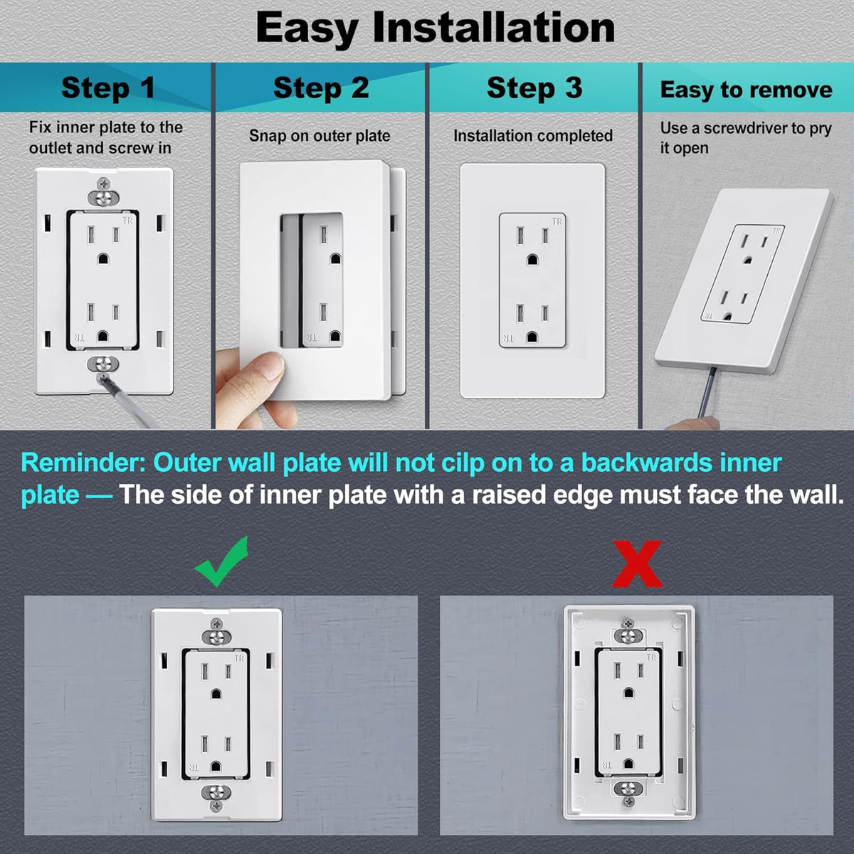 CML Screwless Decorator Wall Plates, 80 Pack 1-Gang Light Switch Covers, Single Decor Receptacle