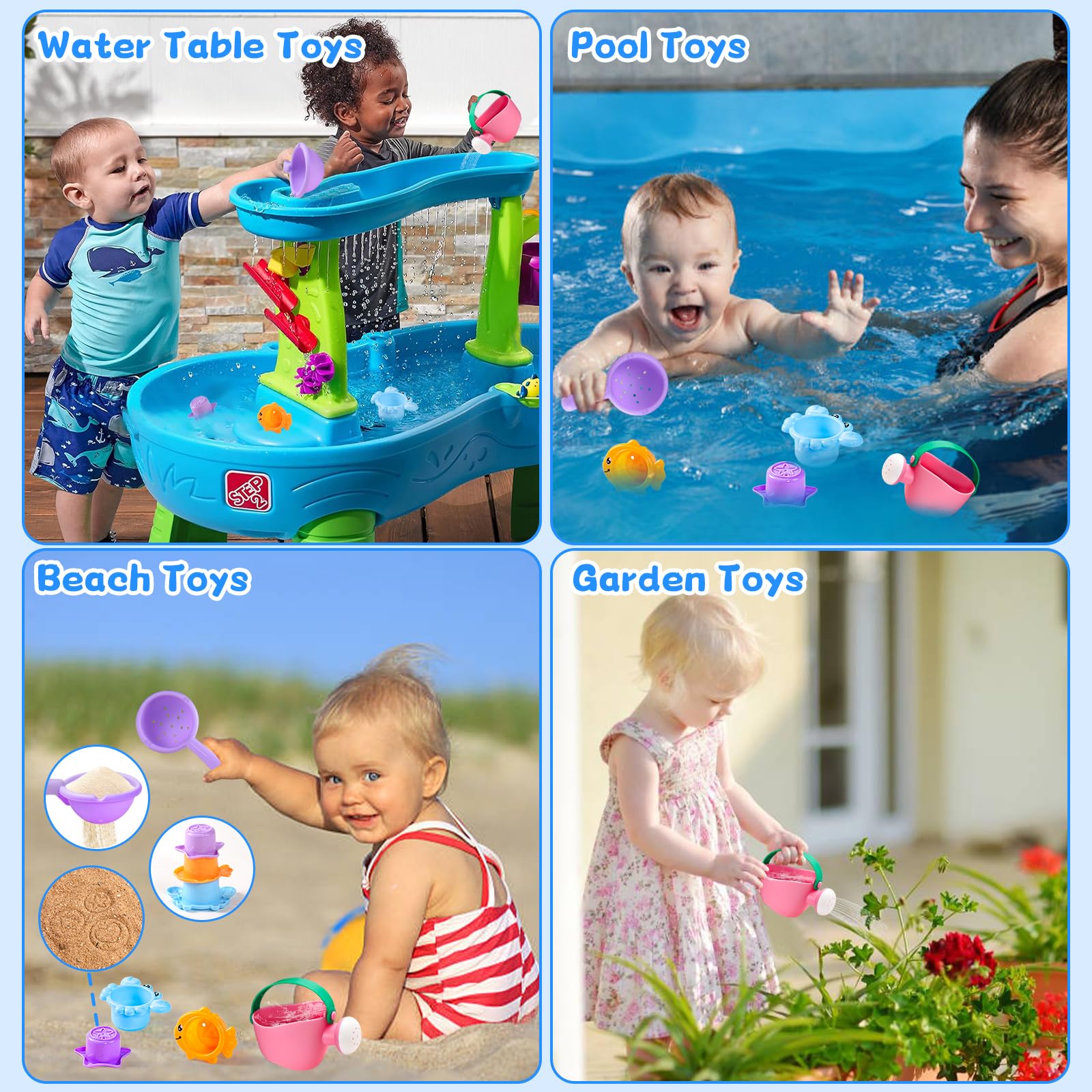 Fajiabao Toddler Bath Toys for Kids Ages 1-3 Stack, Scoop & Pour Set 5 PCS