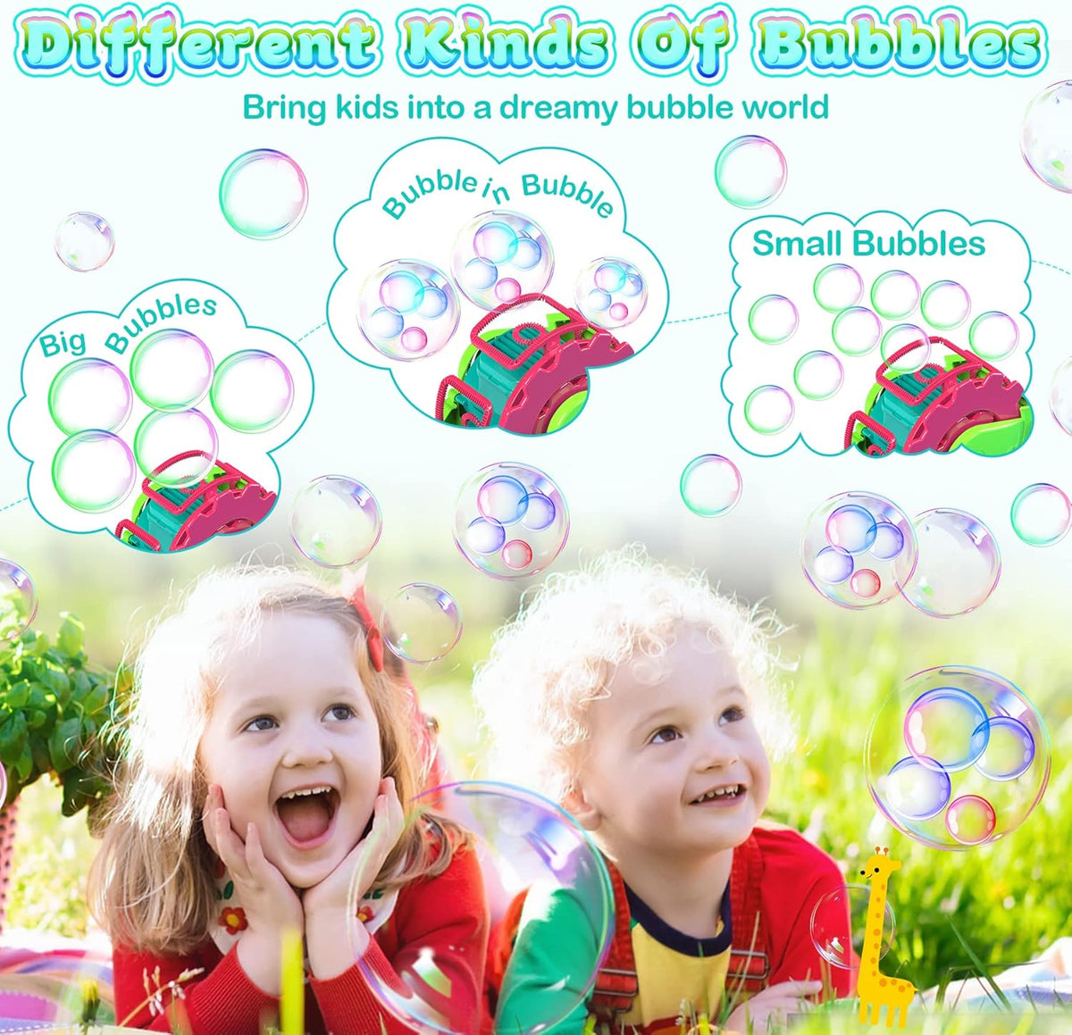 Bubble Machine for Toddlers Kids & Pets, with 8oz Safe Solution, Extra Large & Bubbles in Bubble