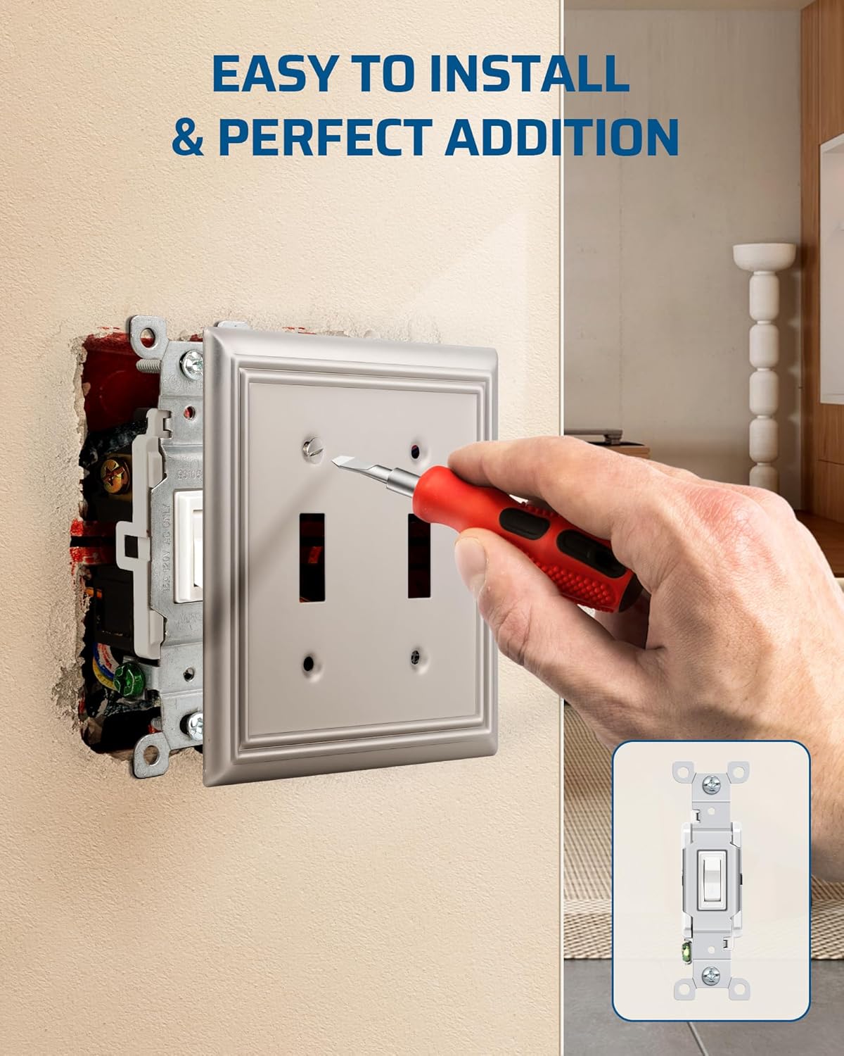 DEWENWILS Double Toggle Wallplates, Brushed Nickel Light Switch Covers, Heavy Duty Matel Material