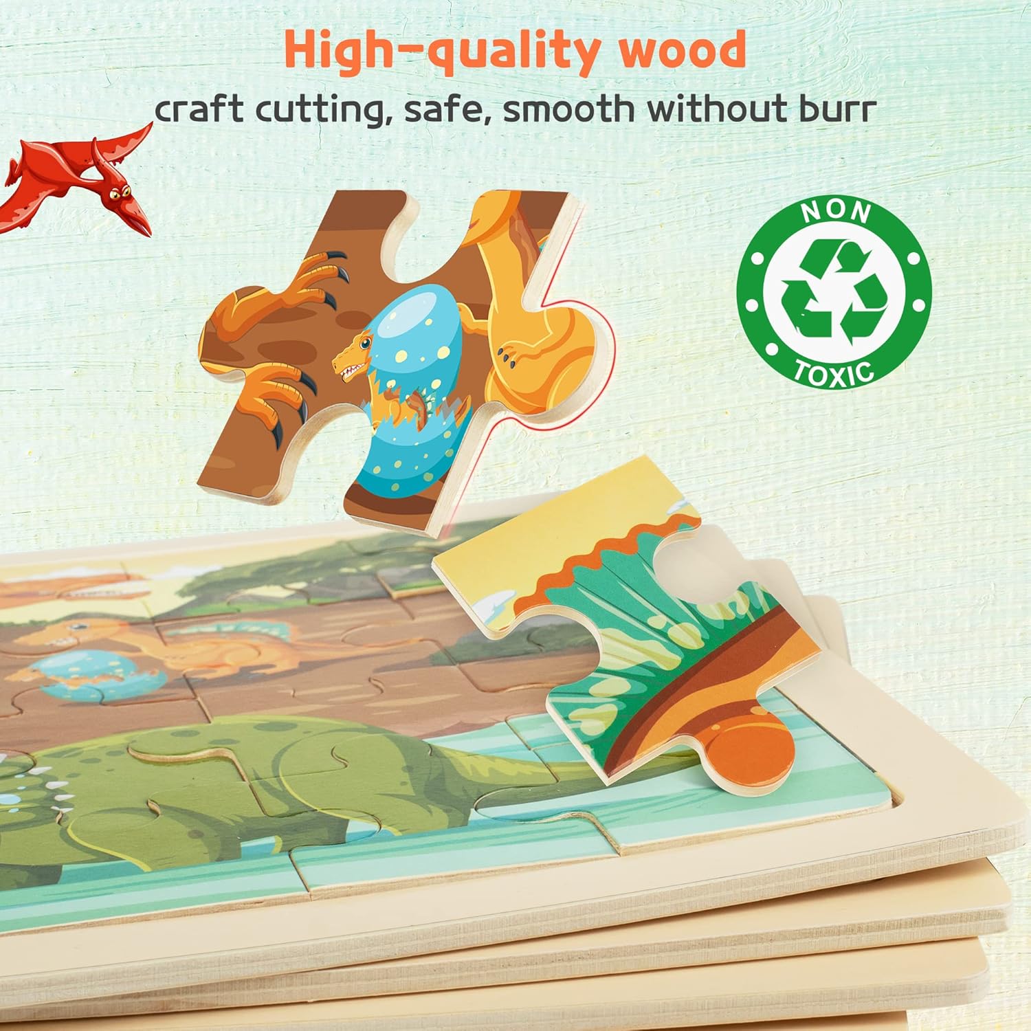 SYNARRY Large Dinosaur Wooden Puzzles for Kids 4 in 1 Gift Box(12.2 * 9.4 in) - FSC Certified