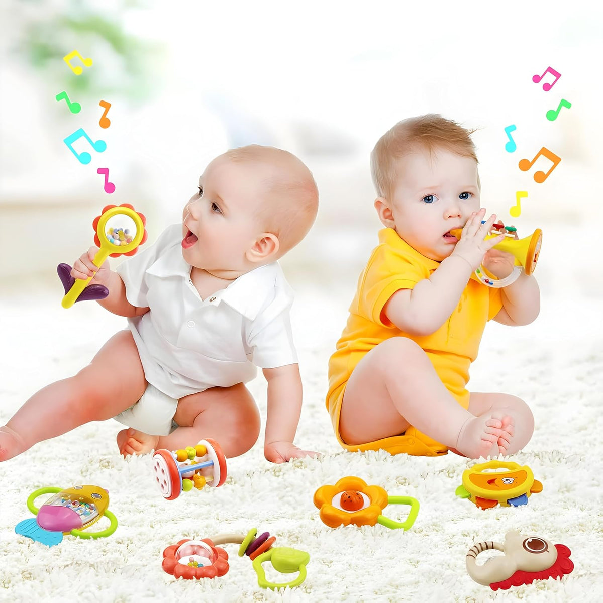 MOONTOY 12pcs Baby Rattles for Babies 0-6 Months Teething Toys 3-6 Months, Newborn Infant Teethers