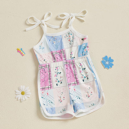 WZTYYDS Toddler Baby Girl Summer Clothes Floral Romper Tie-Up Strap Halter Jumpsuit Infant Summer