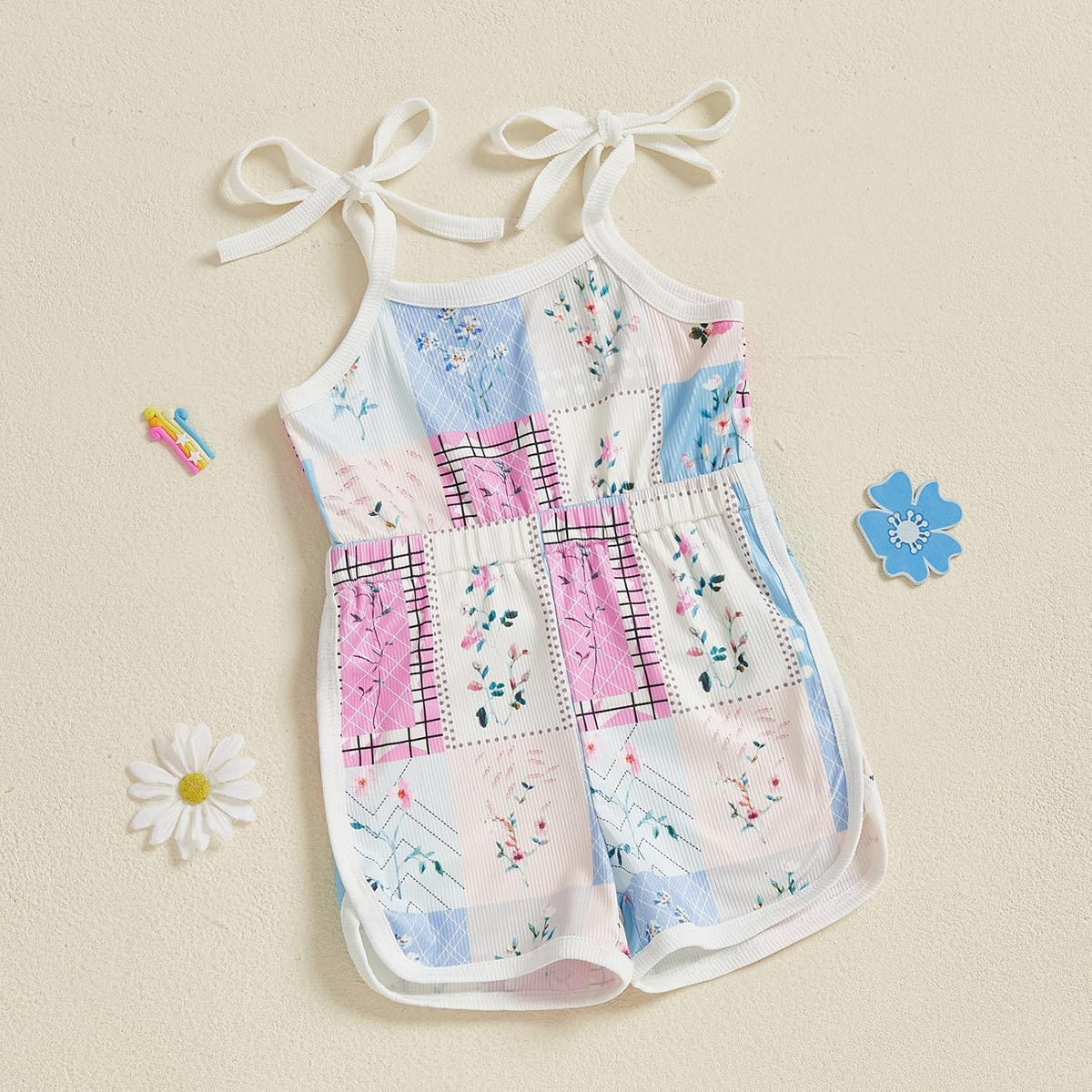 WZTYYDS Toddler Baby Girl Summer Clothes Floral Romper Tie-Up Strap Halter Jumpsuit Infant Summer