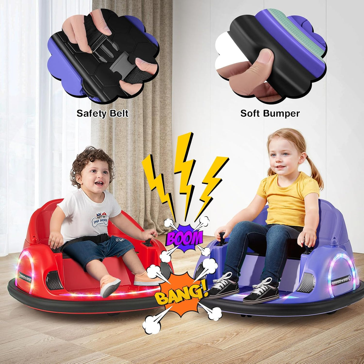 GLACER 12V Bumper Car, Electric Kids Bumper Car w/Parental Remote, 3-Speed, 360°Spin, Music, LED