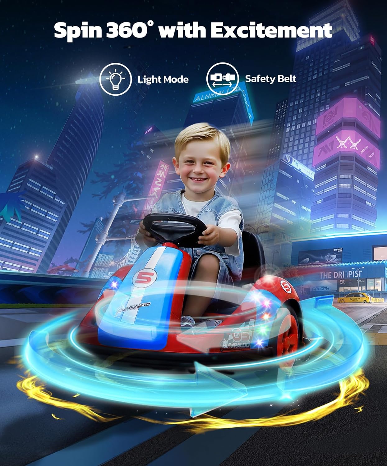 ELEMARA Bumper Cars for Kids with Big Wheels, 2.2 Mph, 12v Electric Ride On Toys with Remote
