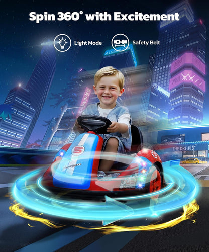 ELEMARA Bumper Cars for Kids with Big Wheels, 2.2 Mph, 12v Electric Ride On Toys with Remote