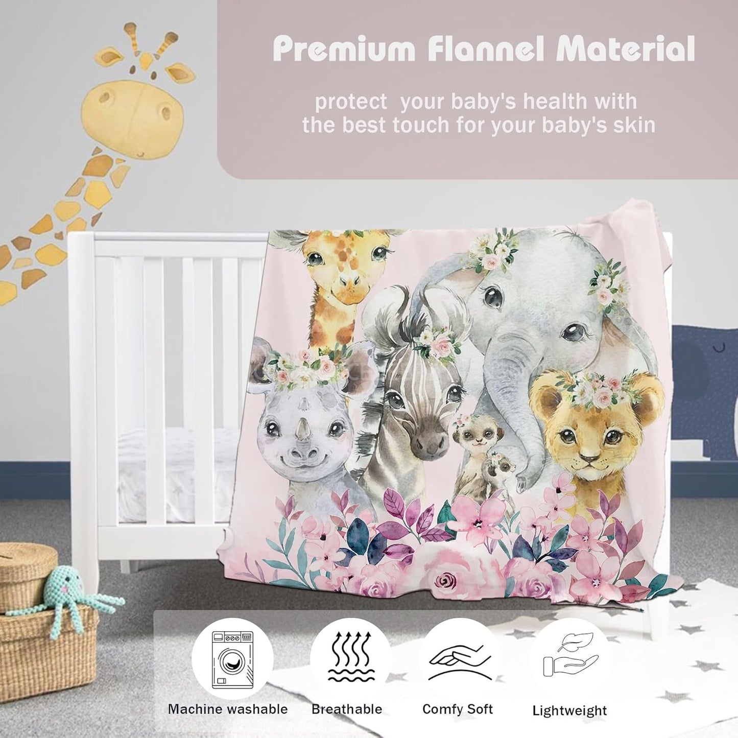 Personalized Baby Blanket with Name Custom Animals Blanket for Infant Toddler Newborn Customized