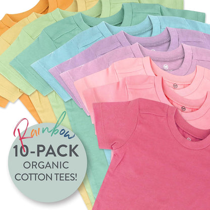 HonestBaby 10-Pack Short Sleeve T-shirts 100% Organic Cotton Baby, Toddler, Little Kids, Boys