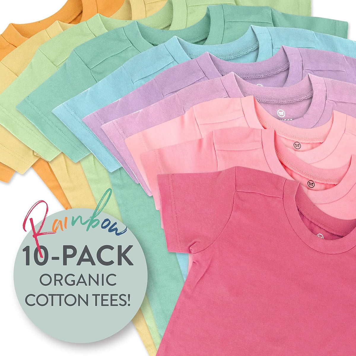 HonestBaby 10-Pack Short Sleeve T-shirts 100% Organic Cotton Baby, Toddler, Little Kids, Boys