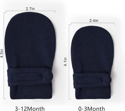Newborn Baby No Scratch Mittens Stay On, 100% Cotton Breathable, Adjustable Infant Gloves for Baby