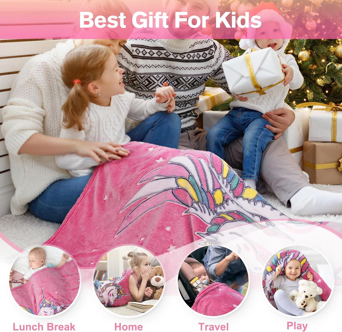 Unicorn Blanket Gifts for Girls Kids - Glow in The Dark Toys Stars Best Christmas Birthday
