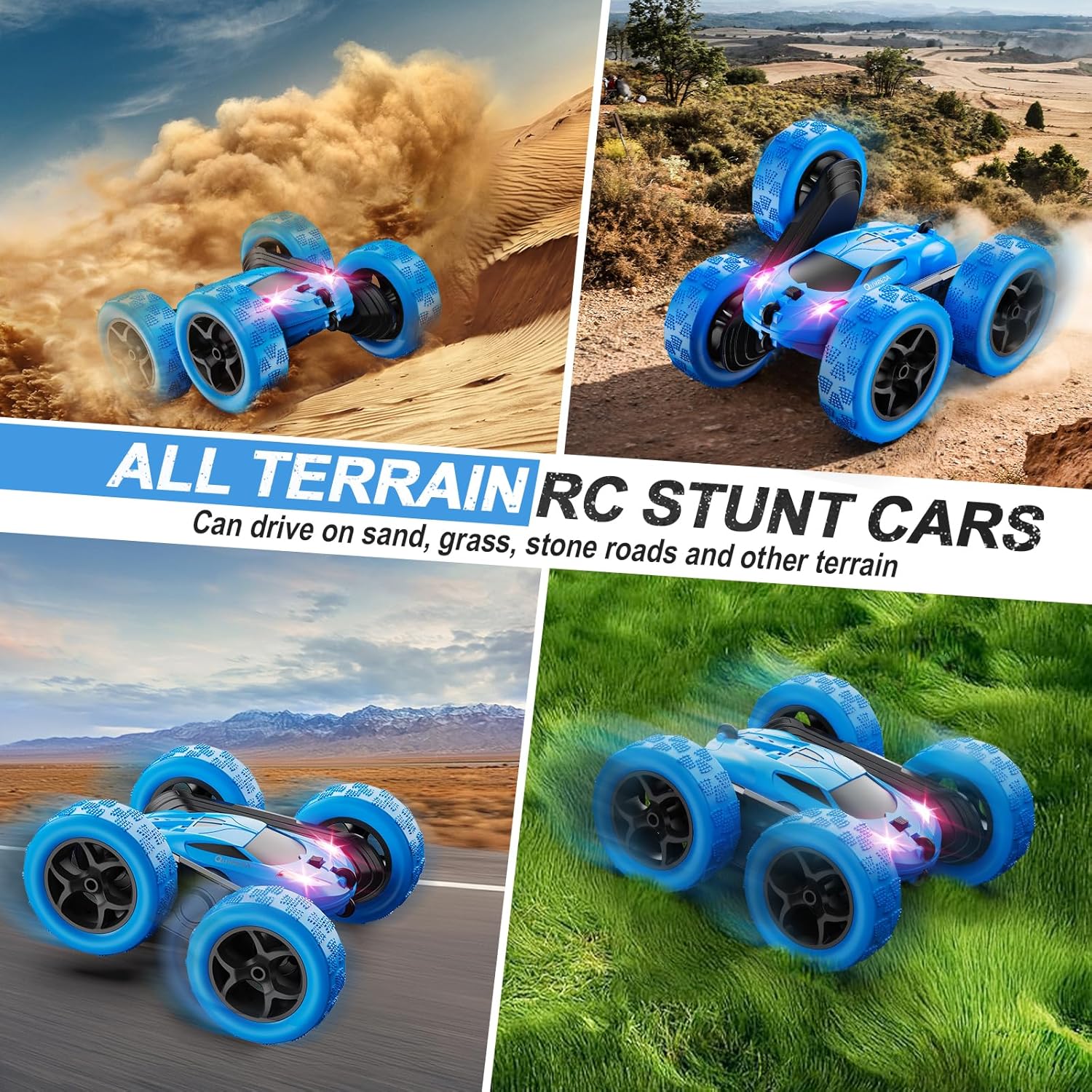 Remote Control Car, RC Cars Toys for Kids Ages 6-12, 4WD Stunt Car with LED Lights & 360° Flips
