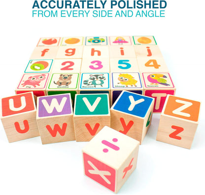 QUOKKA Wooden Blocks for Toddlers 1-3 - 26 ABC Learning Baby Blocks for Kids 3-5 Year Olds Stacking