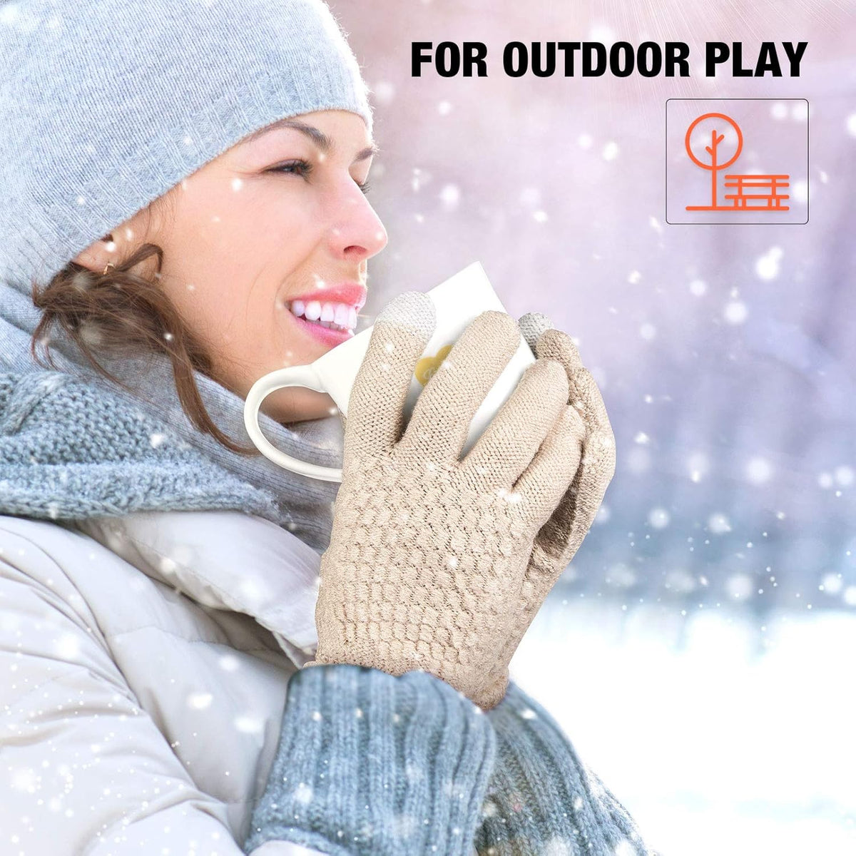 Geyoga 2 Pairs Women's Winter Touch Screen Gloves Soft Warm Fleece Lined Knit Elastic Cuff Winter
