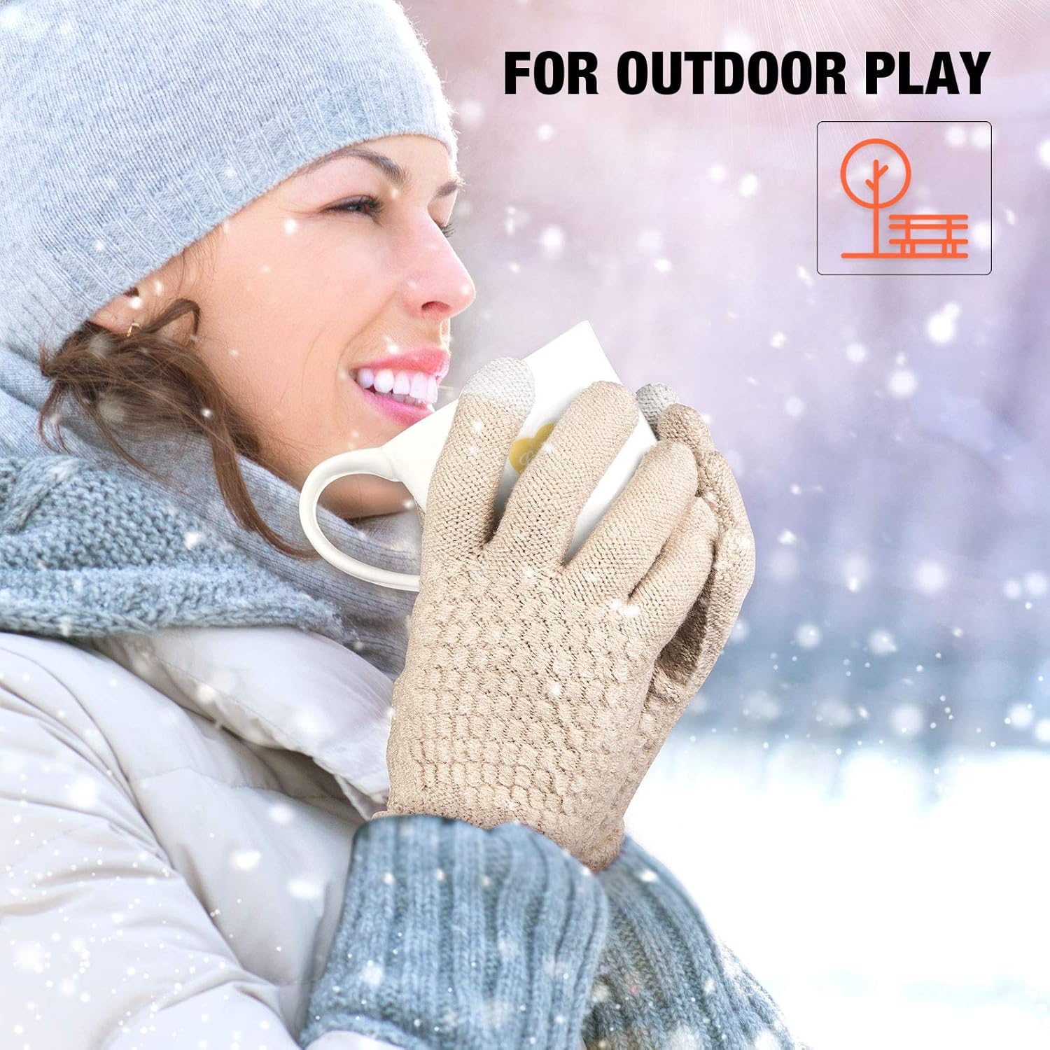 Geyoga 2 Pairs Women's Winter Touch Screen Gloves Soft Warm Fleece Lined Knit Elastic Cuff Winter