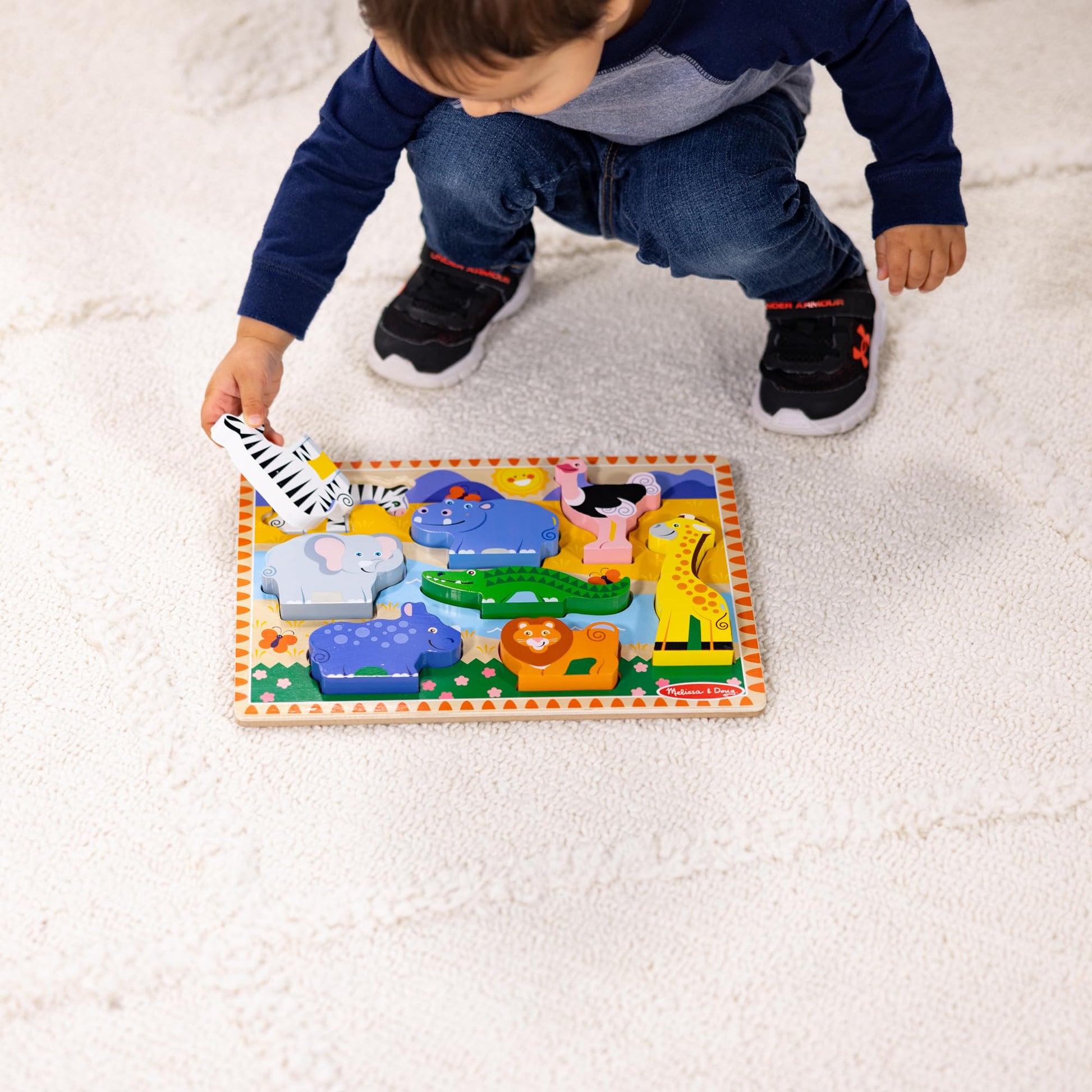 Melissa & Doug Safari Wooden Chunky Puzzle (8 pcs), Educational Screen Free Activity for Toddler