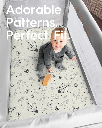 Pack N Play Sheets Fitted, TotBasic Ultra Soft Space Mini Crib Sheets, Premium Jersey Knit Pack and
